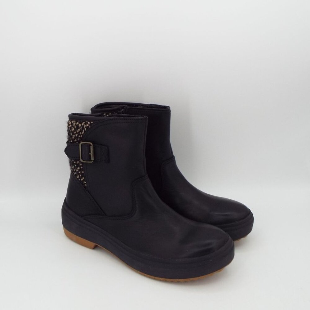 Merrell Holly 2 Buckle Waterproof Black Leather and Tweed Ankle Boots Size 6.5